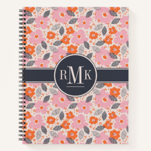 Carnet Monogramme Modèle floral rétro mignon