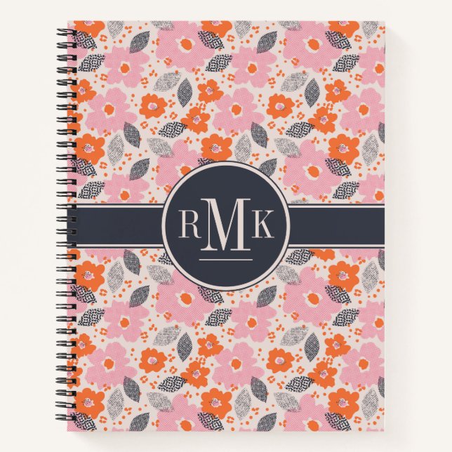 Carnet Monogramme | Modèle floral rétro mignon (Devant)
