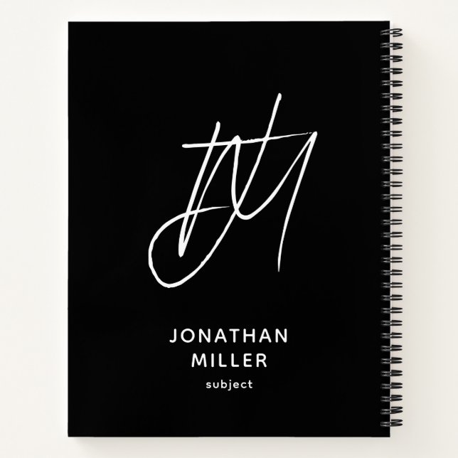 Carnet Monogramme moderne à gauche noir (Dos)