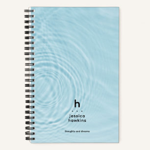 Carnet Monogramme Moderne aux Ondulations d'Eau Bleue Cla