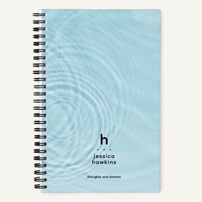 Carnet Monogramme Moderne aux Ondulations d'Eau Bleue Cla (Recto)