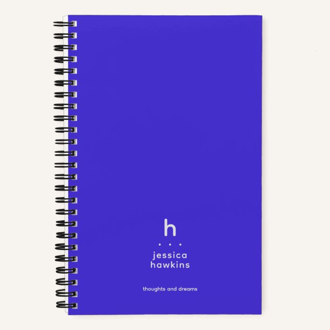 Carnet Monogramme Moderne Bleu Électrique Tendance (Recto)