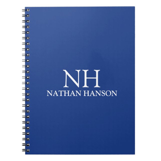 Carnet Monogramme Moderne Bleu Simple (Devant)
