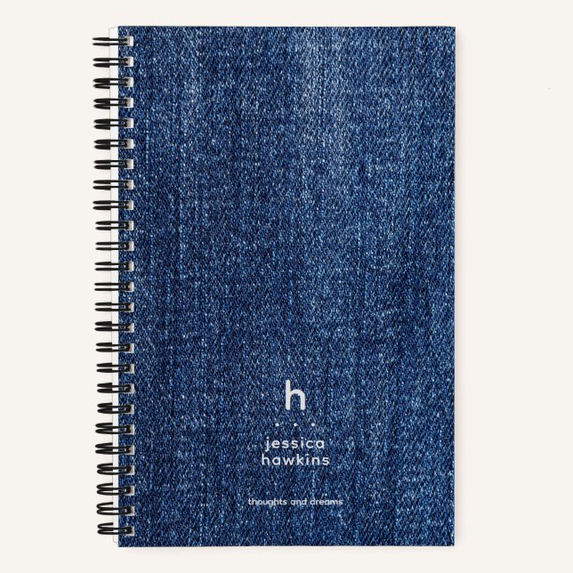 Carnet Monogramme Moderne Denim Bleu Usé Tendance (Recto)