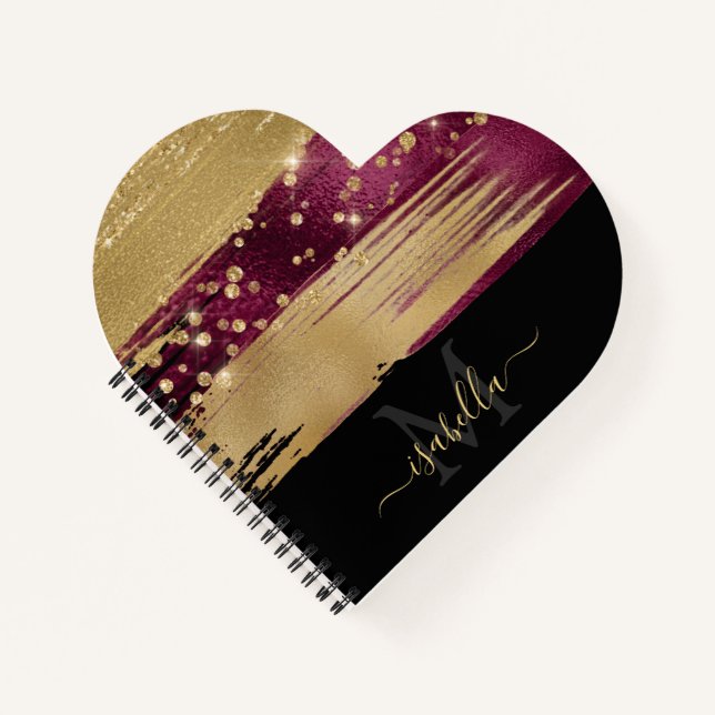 Carnet Monogramme Moderne Élégant Script Coeur (Devant)