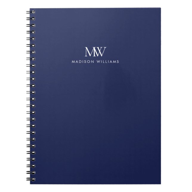 Carnet Monogramme Moderne Élégant Simple Bleu Marine (Devant)