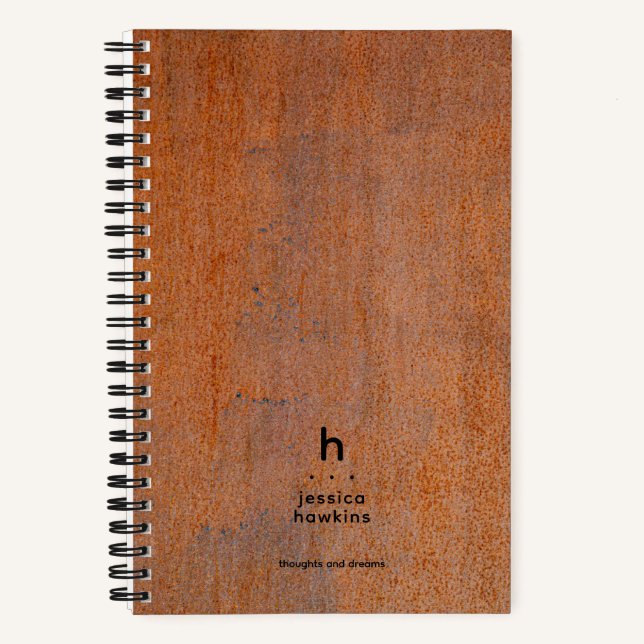 Carnet Monogramme Moderne en Acier Rouillé Patiné Tendanc (Recto)