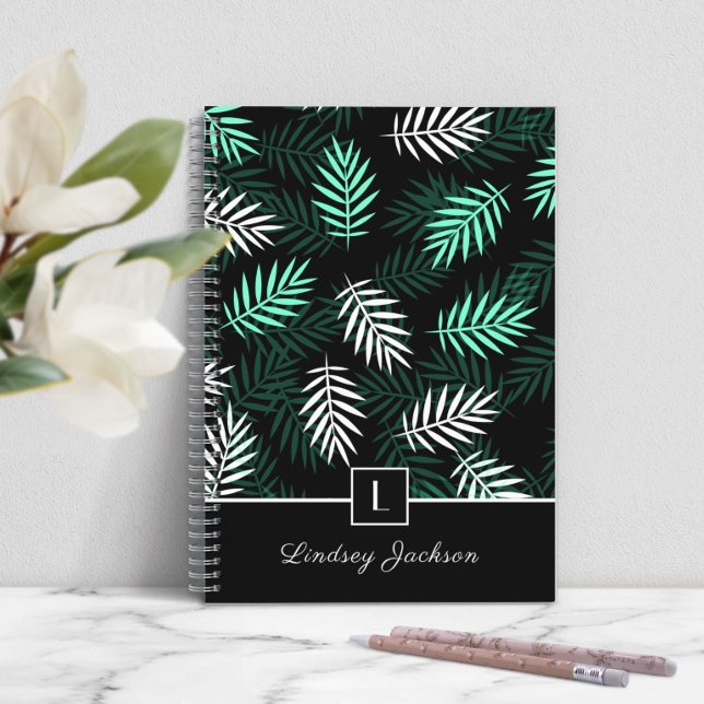 Carnet Monogramme Moderne Feuilles Vertes Botaniques i (Modern Monogram Botanical Green Leaves i Notebook)