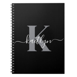 Carnet Monogramme moderne gris noir script