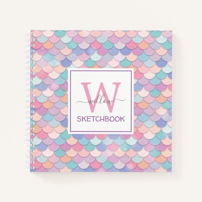 Carnet Monogramme moderne Joli Glam Mermaid Sketbook (Devant)
