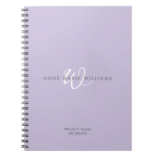 Carnet Monogramme Moderne Lavande Écriture Blanche