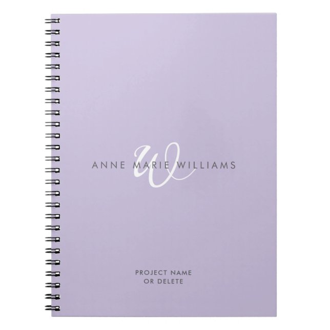 Carnet Monogramme Moderne Lavande Écriture Blanche (Devant)