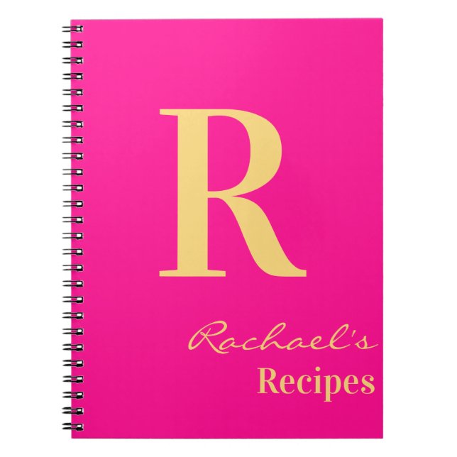 Carnet Monogramme moderne minimal Nom Hot Rose Recette (Devant)