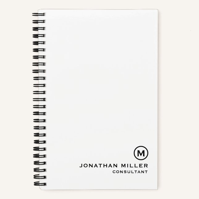 Carnet Monogramme moderne minimaliste spirale blanche (Recto)