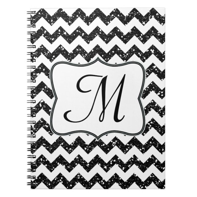 Carnet Monogramme moderne noir Chevron Monogramme Note in (Devant)