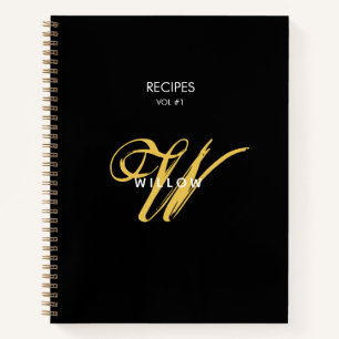 Carnet Monogramme Moderne Noir et Or Recette Vintage