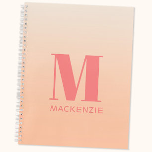 Carnet Monogramme moderne Nom initial Peach Gradient