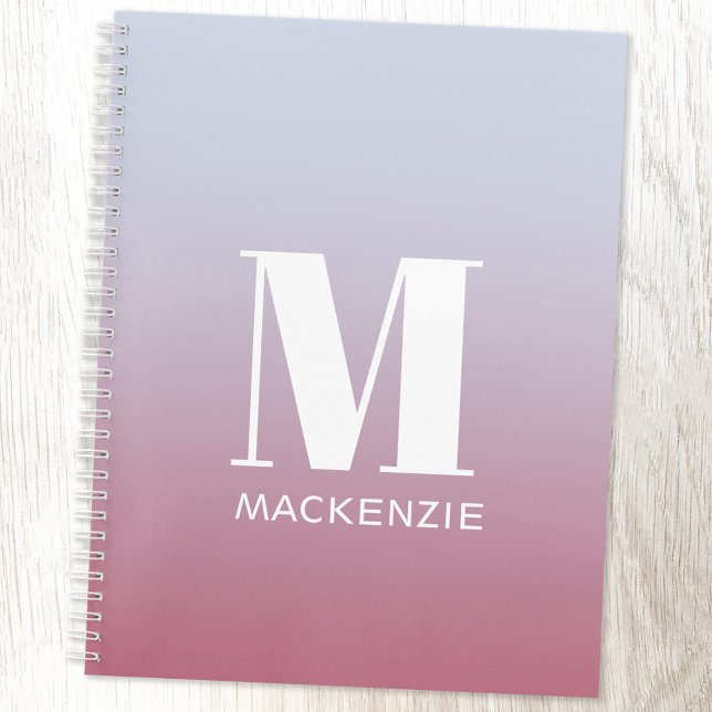 Carnet Monogramme moderne Nom initial Pink Blue Gradient (Modern monogram initial name pink blue gradient personalized notebook with choice of interior)