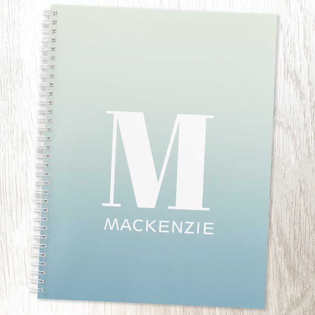 Carnet Monogramme moderne Nom initial Turquoise Aqua Grad (Modern monogram initial name teal aqua blue gradient personalized notebook with choice of interior)