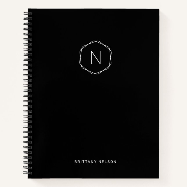 Carnet Monogramme Moderne Octogone Noir Blanc (Devant)