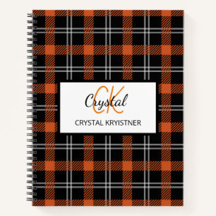 Carnet Monogramme moderne Orange Plat automne