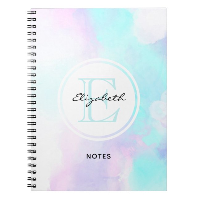 Carnet Monogramme moderne Pastel Blue & Purple Aquarelle (Devant)