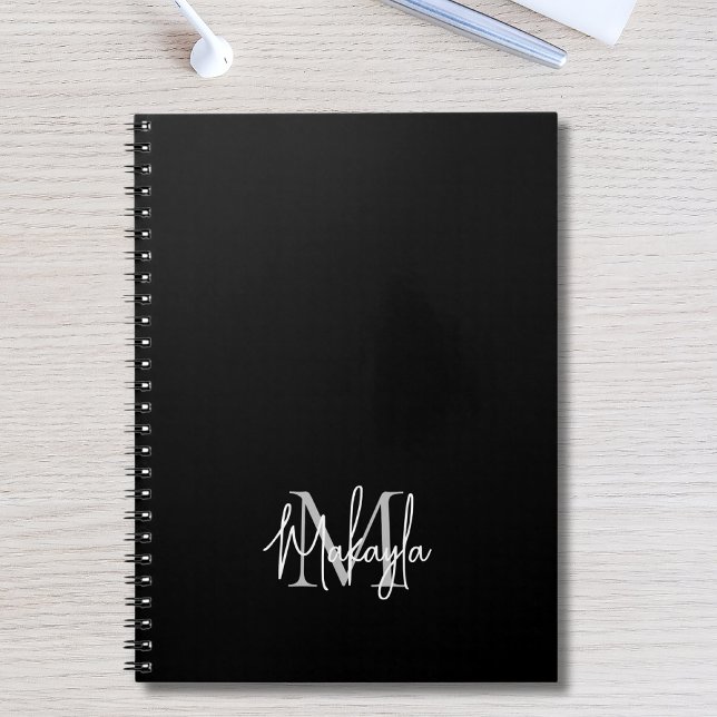 Carnet Monogramme moderne personnalisé noir (Créateur téléchargé)
