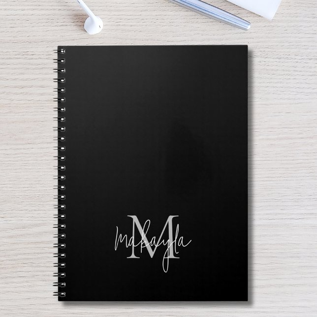 Carnet Monogramme moderne personnalisé Noir (Créateur téléchargé)