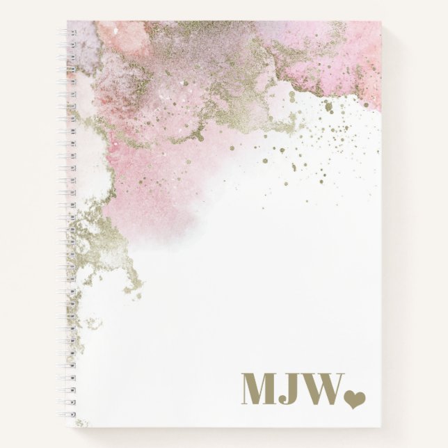 Carnet Monogramme moderne rose et or Abstrait (Devant)