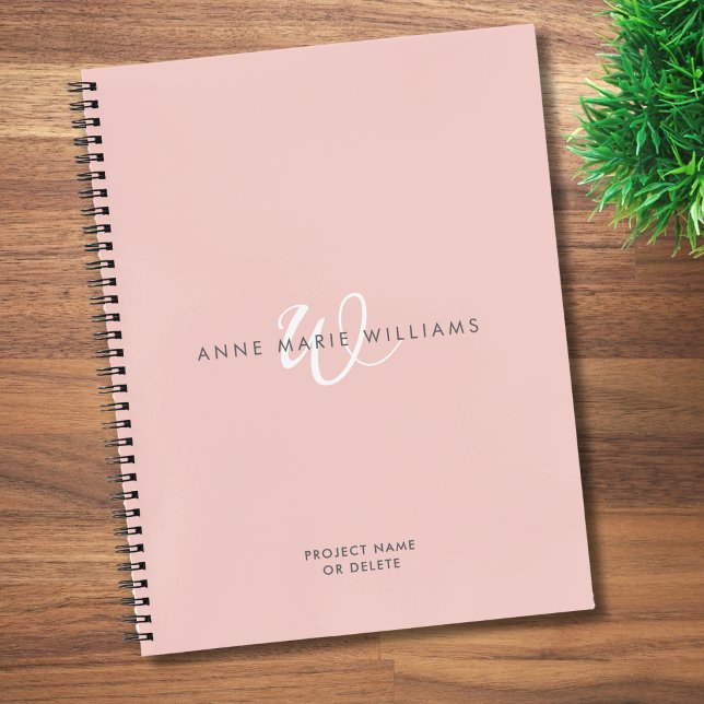 Carnet Monogramme Moderne Rose Pâle Blanc (Créateur téléchargé)