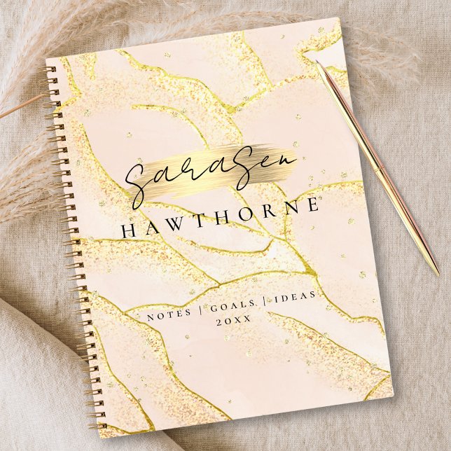 Carnet Monogramme moderne Script Blush Pink Gold Foil (Créateur téléchargé)