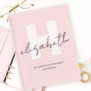 Carnet Monogramme moderne Script Girl Blush rose initial