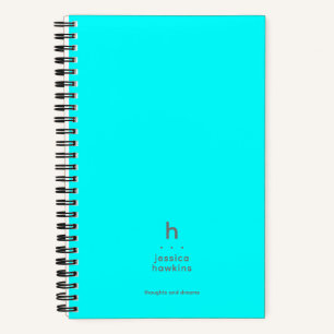 Carnet Monogramme Moderne Tendance Bleu Cyan Néon
