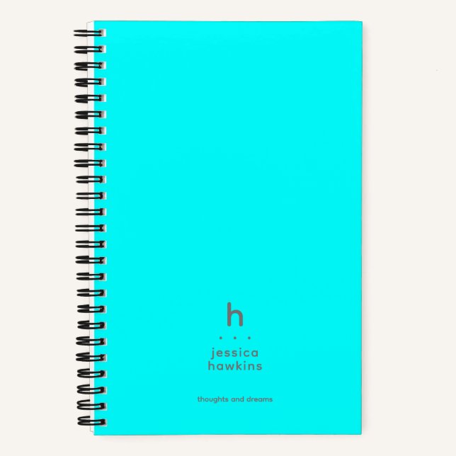 Carnet Monogramme Moderne Tendance Bleu Cyan Néon (Recto)