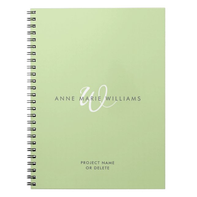 Carnet Monogramme moderne vert clair blanc écriture scrip (Devant)