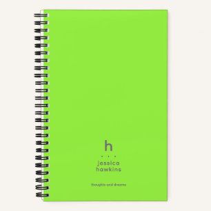 Carnet Monogramme Moderne Vert Néon Tendance