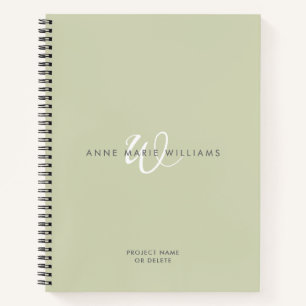Carnet Monogramme Moderne Vert Sauge Blanc Script