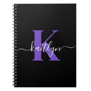 Carnet Monogramme Moderne Violet Noir Script