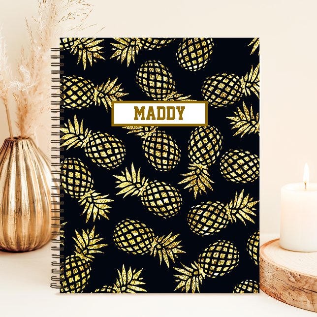 Carnet Monogramme motif ananas or bleu marine (Créateur téléchargé)