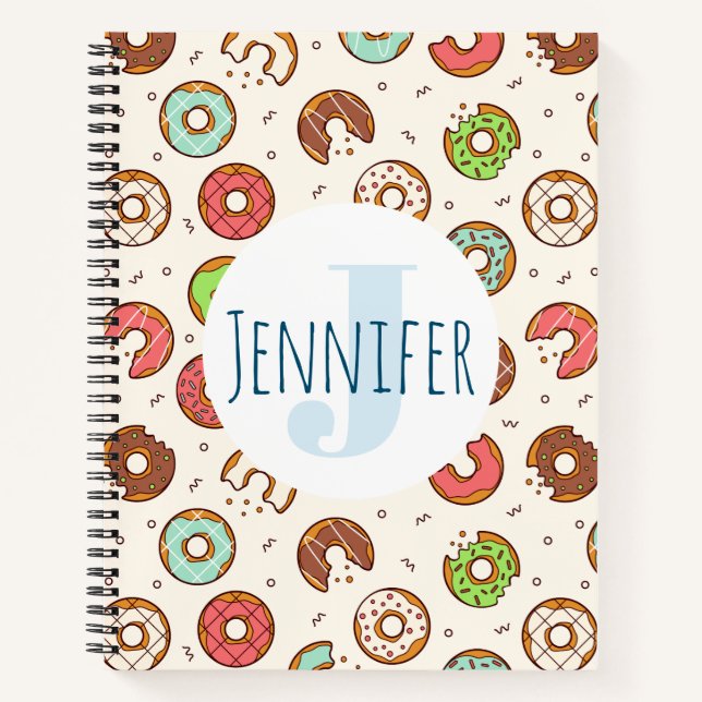 Carnet Monogramme Motif de Donut coloré de style rétro (Devant)