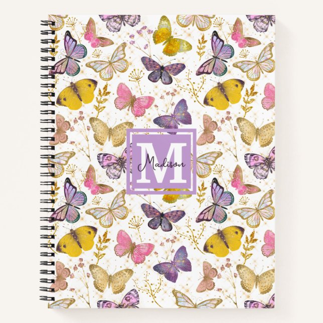 Carnet Monogramme Motif de papillons Whimsical colorés (Devant)