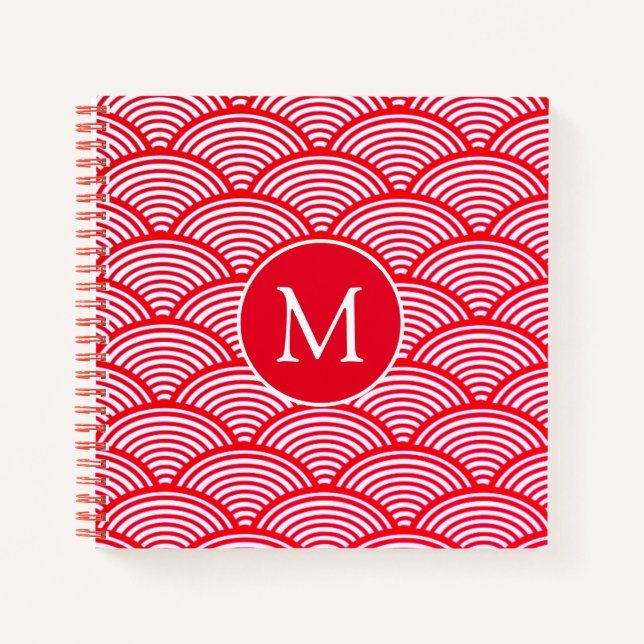 Carnet Monogramme Motif de pétoncle rouge et blanc (Devant)