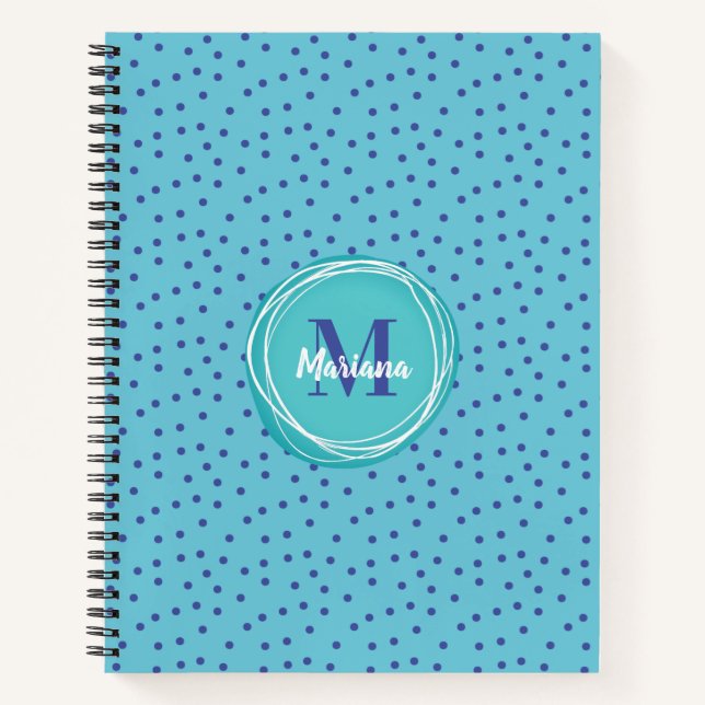 Carnet Monogramme Motif de points bleu Girly Aqua (Devant)