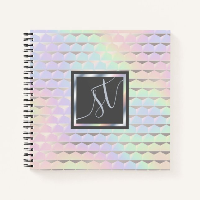 Carnet Monogramme Motif holographique Iridescente Faux (Devant)