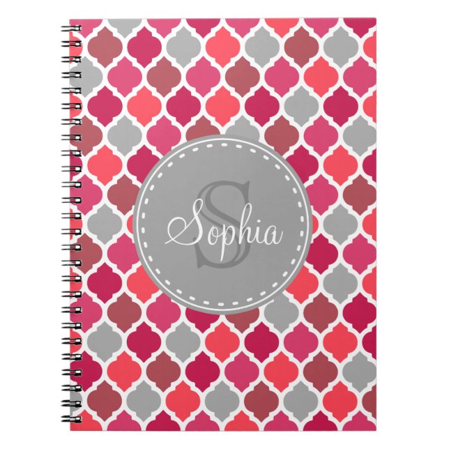 Carnet Monogramme Motif marocain rose élégant (Devant)