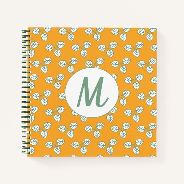 Carnet Monogramme Motif orange et feuille blanche moderne (Devant)