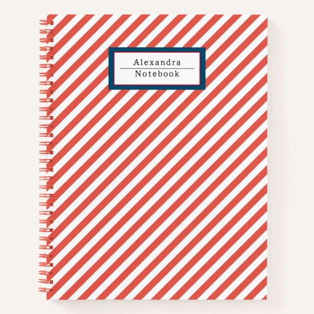 Carnet Monogramme motif rayé coloré moderne (Devant)