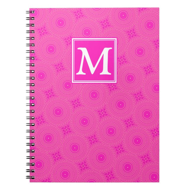 Carnet Monogramme motif rose chaud cercles (Devant)