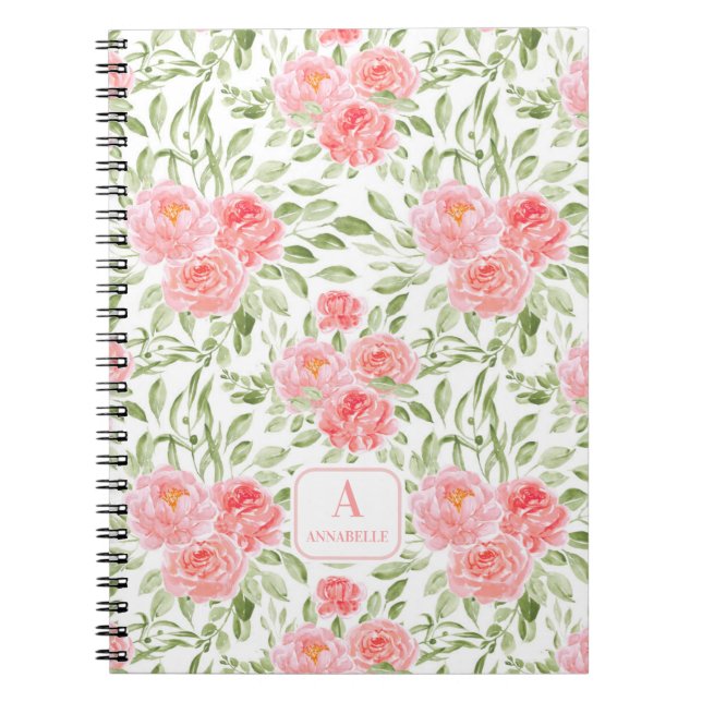 Carnet Monogramme Motif Watercolor Peony (Devant)