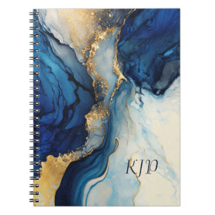 Carnet Monogramme Navy Or Encre Alcoholique Lavis